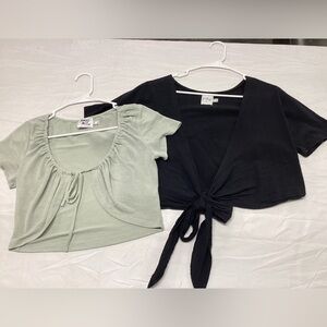 Lot of 2 Princess Polly Black and green Tie Open Front Crop Top